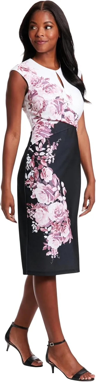 London Times Sleeveless Jewel Neck with Keyhole and Waist Detail Wedding Guest Dresses for Women