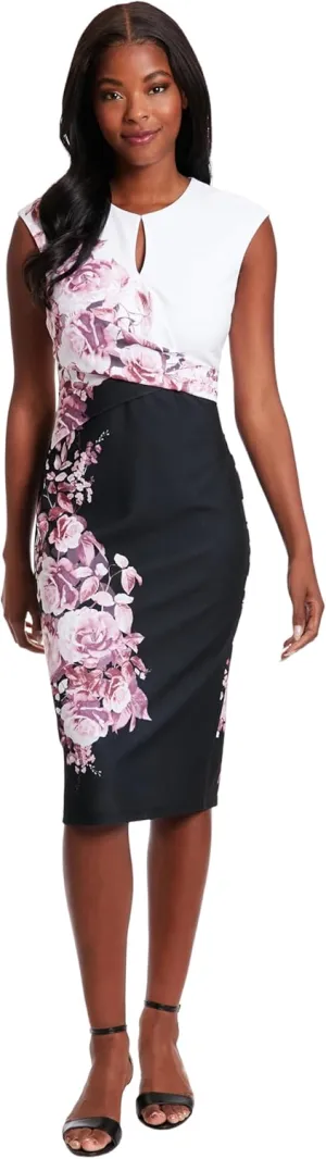 London Times Sleeveless Jewel Neck with Keyhole and Waist Detail Wedding Guest Dresses for Women