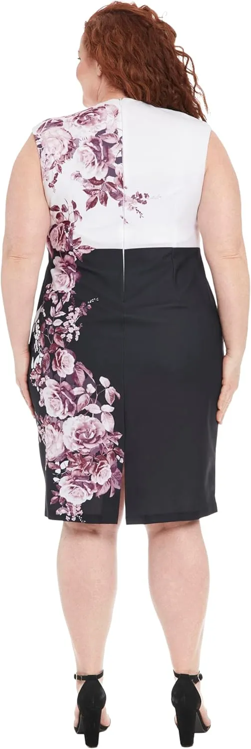 London Times Sleeveless Jewel Neck with Keyhole and Waist Detail Wedding Guest Dresses for Women