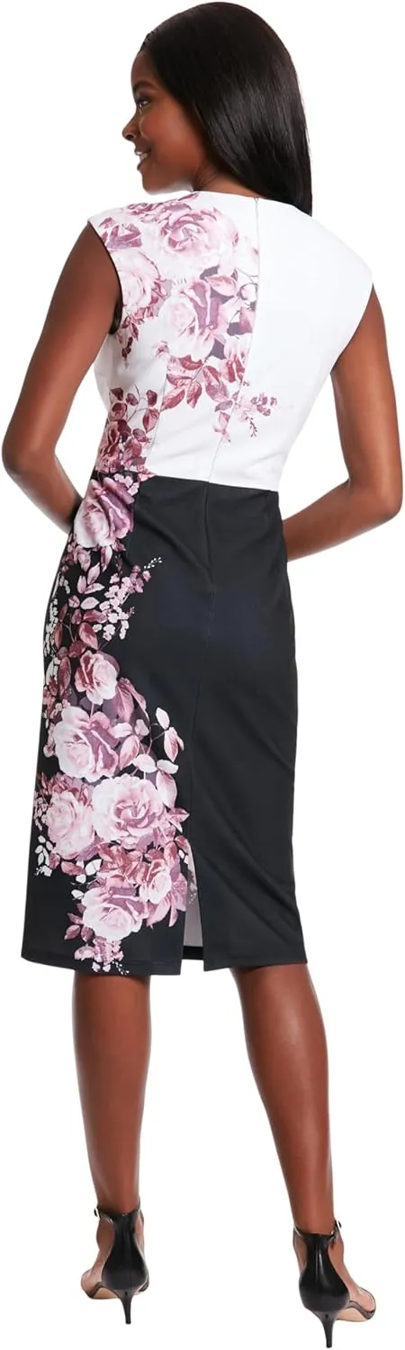 London Times Sleeveless Jewel Neck with Keyhole and Waist Detail Wedding Guest Dresses for Women