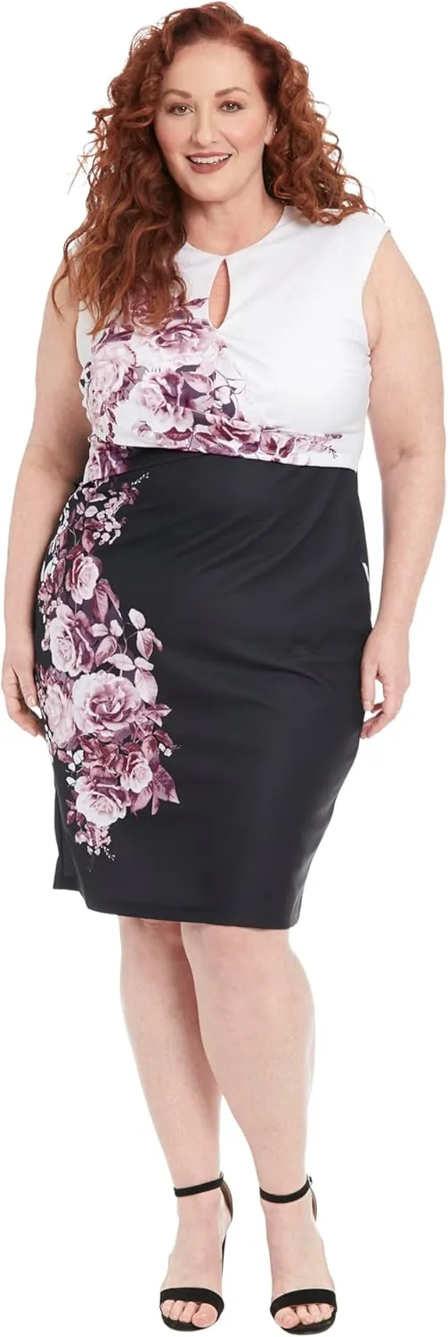 London Times Sleeveless Jewel Neck with Keyhole and Waist Detail Wedding Guest Dresses for Women