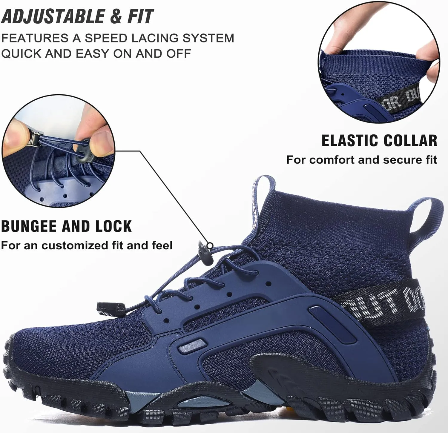 LOUECHY Men's Hiking Shoes Slip-On Walking Shoes Breathable Sock Sneakers