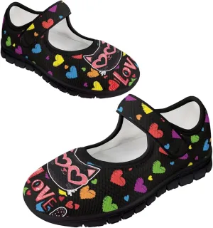 Love Heart Pattern Womens Shoes Casual Breathable Slip On Kung Fu Mary Jane Shoes Diabetic Adjustable Grounding Shoes