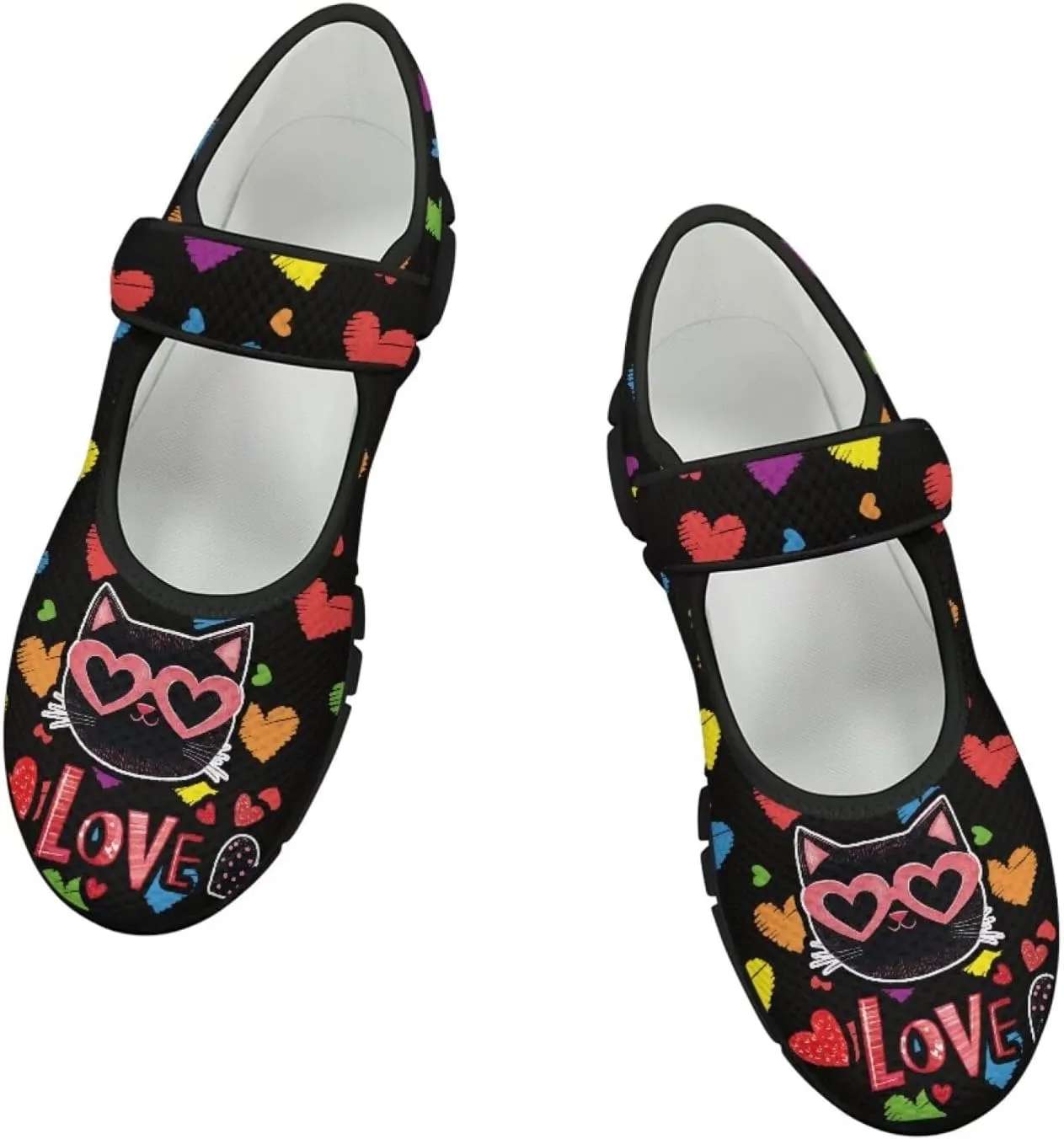 Love Heart Pattern Womens Shoes Casual Breathable Slip On Kung Fu Mary Jane Shoes Diabetic Adjustable Grounding Shoes
