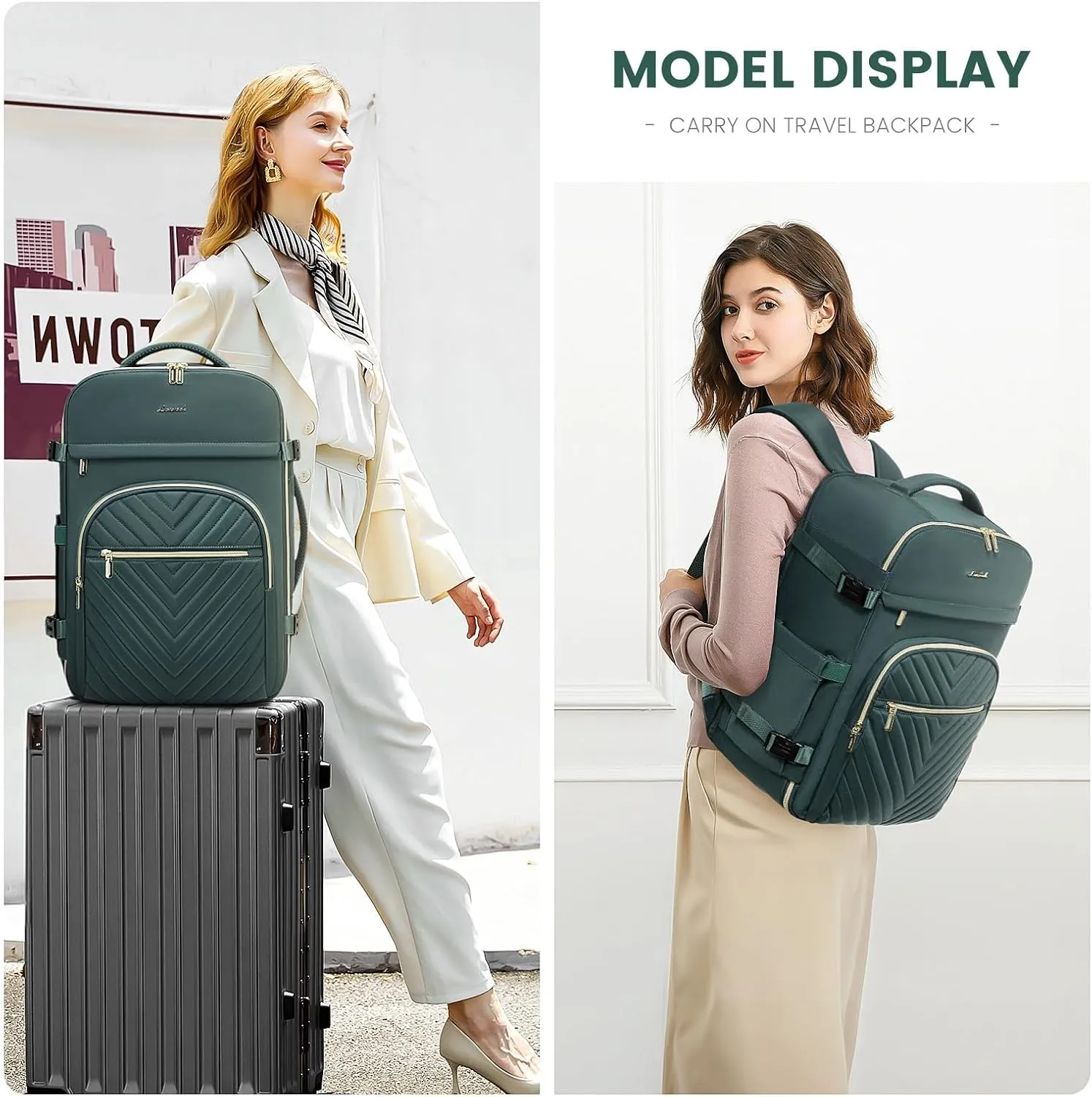 LOVEVOOK Large Travel Backpack for Women, TSA Carry on Backpack for Airplanes, 40L Personal Item Travel Bag fits 17" Laptop, Waterproof Carry on Bag Flight Approved with 4 Packing Cubes, Dark Green