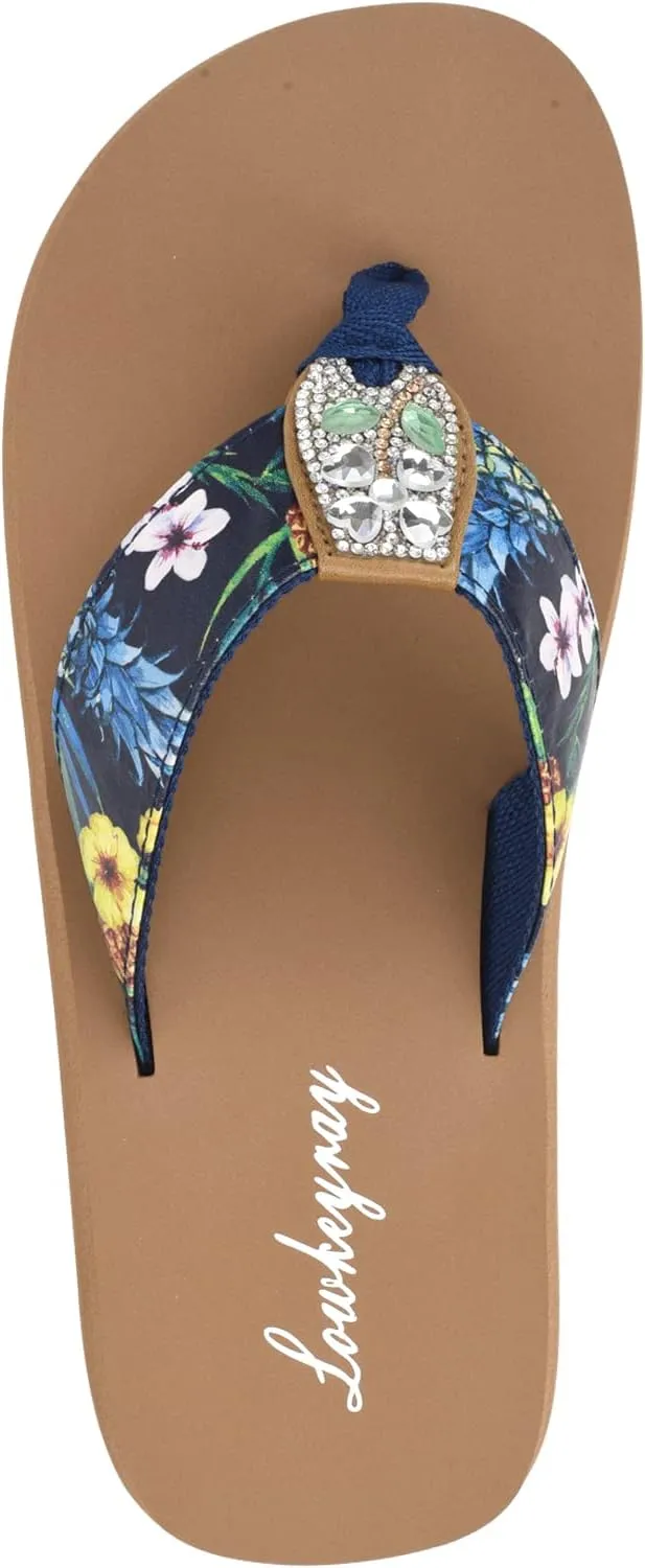 Lowkeyray Womens Flip Flops On Vocation Beach Comfort Thong Style Flip Flops Sandals for Women Whith Sequins