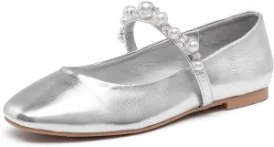 Lryweisy Women's Flats Mary Jane Shoes Women Ballet Flats Pearl Dress Shoes
