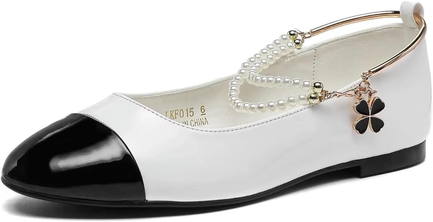 Lryweisy Women's Sparkle Ballet Flats Shoes Pearl Colorful Shiny Dress Shoes Memory Foam Cushioned Ballet Flats Glitter Round-Toe Retro Casual Flats