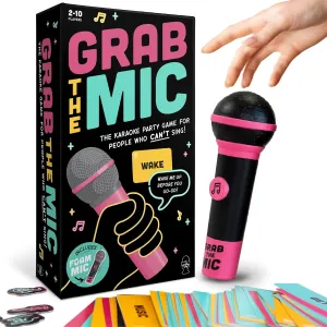 Lucky Egg Official Grab The Mic – Family Karaoke Board Game, 8  Year Olds, 2-10 Players - Games for Bad Singers with 250 Lyrics (125 Cards) for Hilarious Game Nights & Birthday Party, Kids Gift