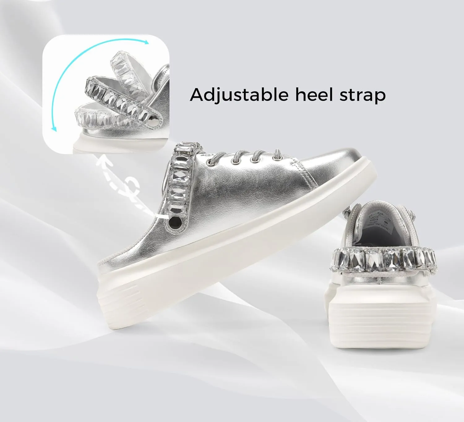 LUCKY STEP Women's Rhinestone Mule Shoes Adjustable Casual Slip On Sneakers Closed Toe Breathable Clogs