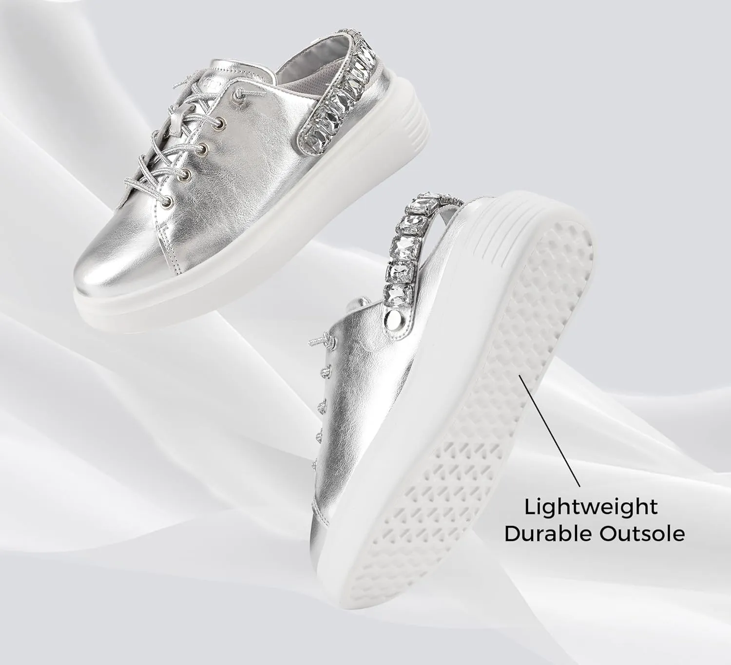 LUCKY STEP Women's Rhinestone Mule Shoes Adjustable Casual Slip On Sneakers Closed Toe Breathable Clogs