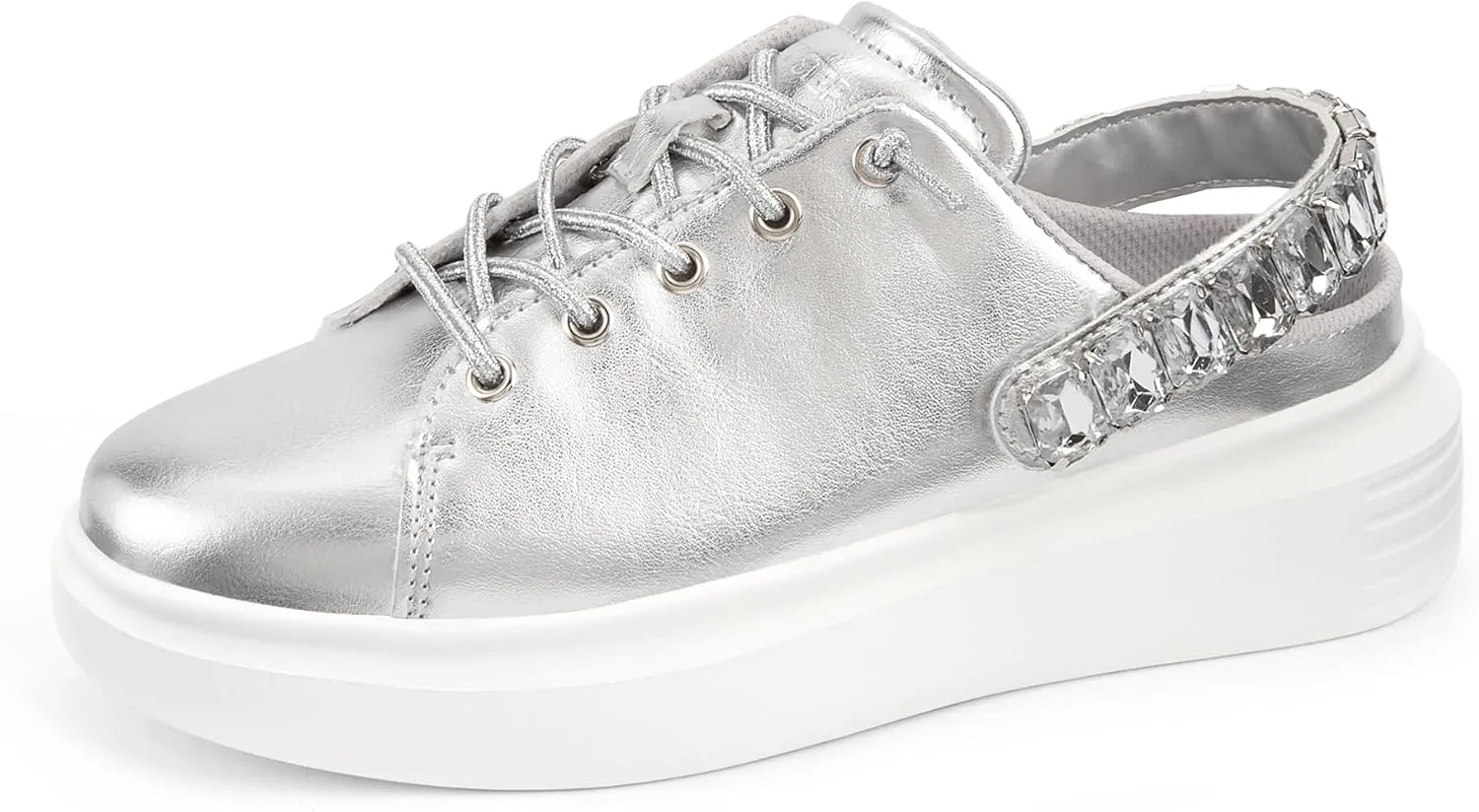 LUCKY STEP Women's Rhinestone Mule Shoes Adjustable Casual Slip On Sneakers Closed Toe Breathable Clogs
