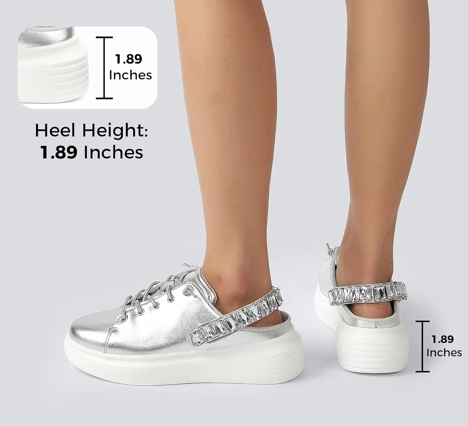 LUCKY STEP Women's Rhinestone Mule Shoes Adjustable Casual Slip On Sneakers Closed Toe Breathable Clogs