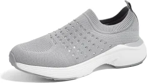 LUCKY STEP Women's Rhinestone Walking Shoes Lightweight Breathable Mesh Trainers Casual Slip On Sparkly Sneakers