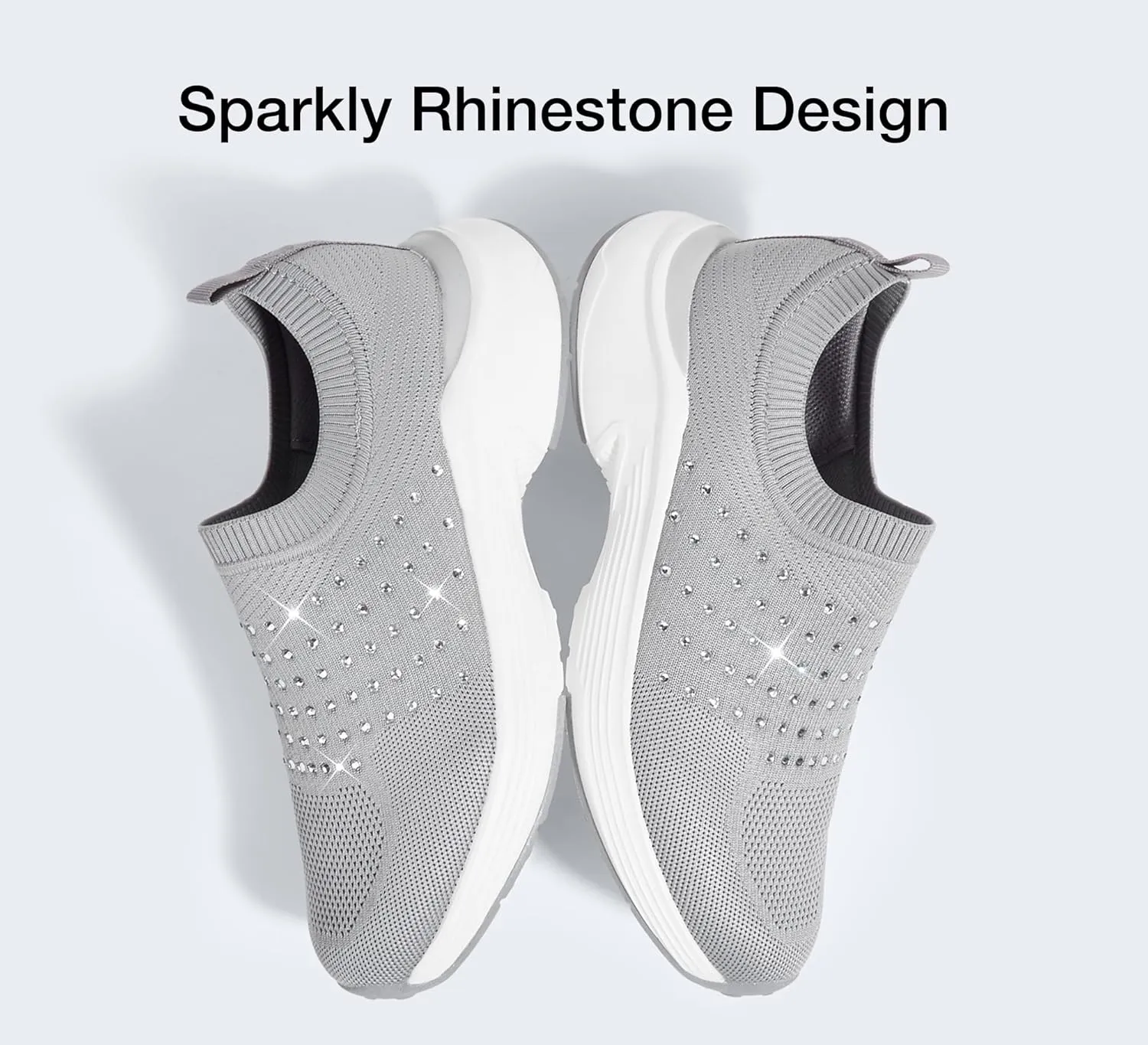 LUCKY STEP Women's Rhinestone Walking Shoes Lightweight Breathable Mesh Trainers Casual Slip On Sparkly Sneakers