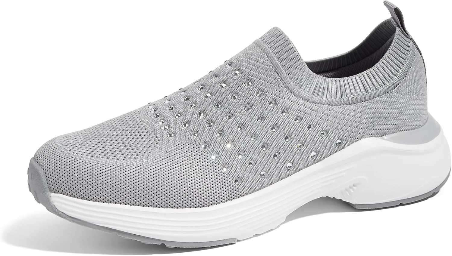LUCKY STEP Women's Rhinestone Walking Shoes Lightweight Breathable Mesh Trainers Casual Slip On Sparkly Sneakers