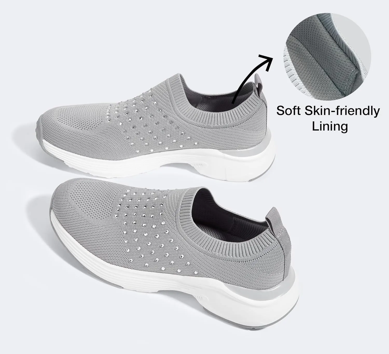 LUCKY STEP Women's Rhinestone Walking Shoes Lightweight Breathable Mesh Trainers Casual Slip On Sparkly Sneakers
