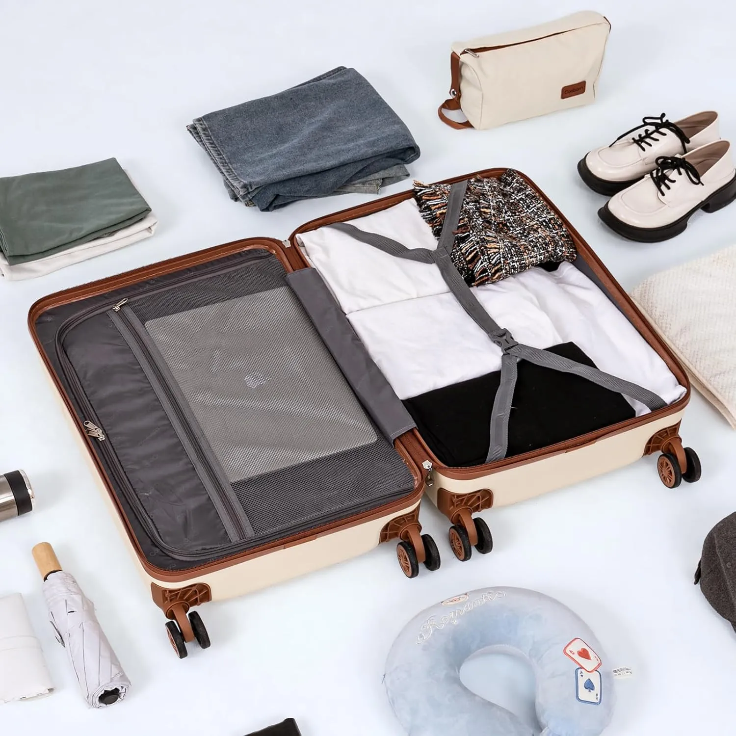 Luggage Sets 5 Piece Suitcases with Wheels, Suitcase Set ABS Hard Case Luggage with TSA Lock Spinner Wheels Durable Travel Luggage(Gray, 5-Piece Set(20"/24"/29"))