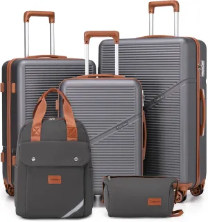 Luggage Sets 5 Piece Suitcases with Wheels, Suitcase Set ABS Hard Case Luggage with TSA Lock Spinner Wheels Durable Travel Luggage(Gray, 5-Piece Set(20"/24"/29"))