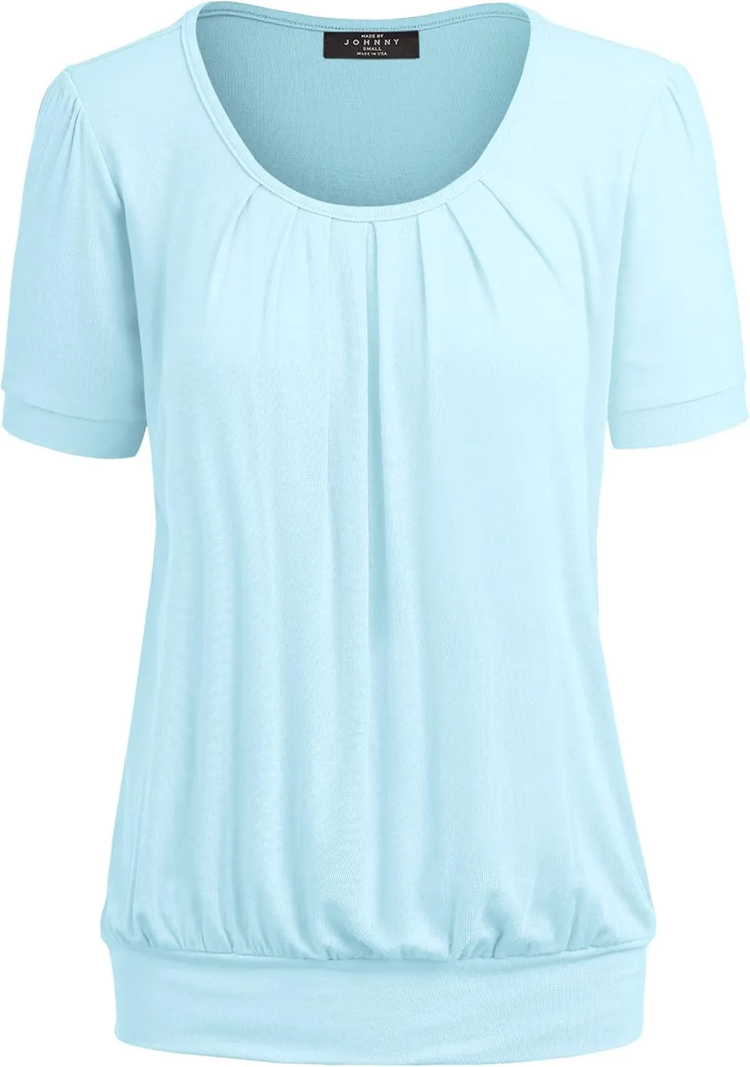 Made By Johnny Women's Scoop Neck Short Sleeve Pleated Front Blouse Tunic Top Plus Size