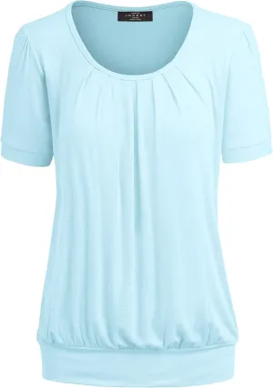Made By Johnny Women's Scoop Neck Short Sleeve Pleated Front Blouse Tunic Top Plus Size