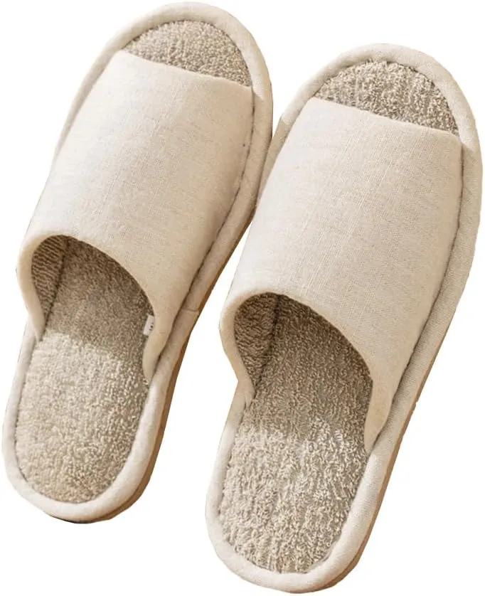 MAGILONA Women Mens Unisex Linen Washable Open-Toe Home Slippers Indoor Shoes Casual Flax Soft Non-Slip EVA Sole Shoes