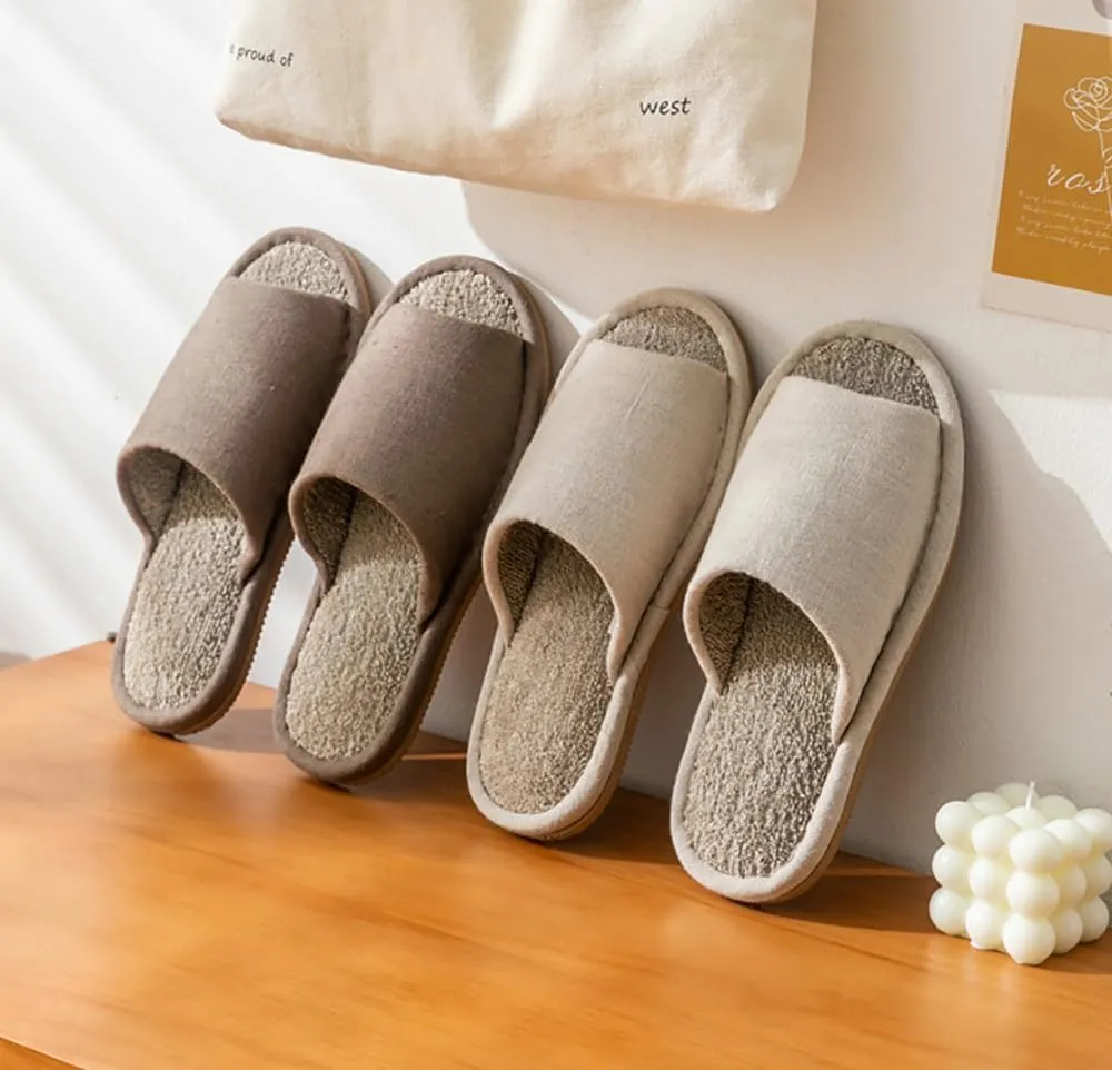 MAGILONA Women Mens Unisex Linen Washable Open-Toe Home Slippers Indoor Shoes Casual Flax Soft Non-Slip EVA Sole Shoes