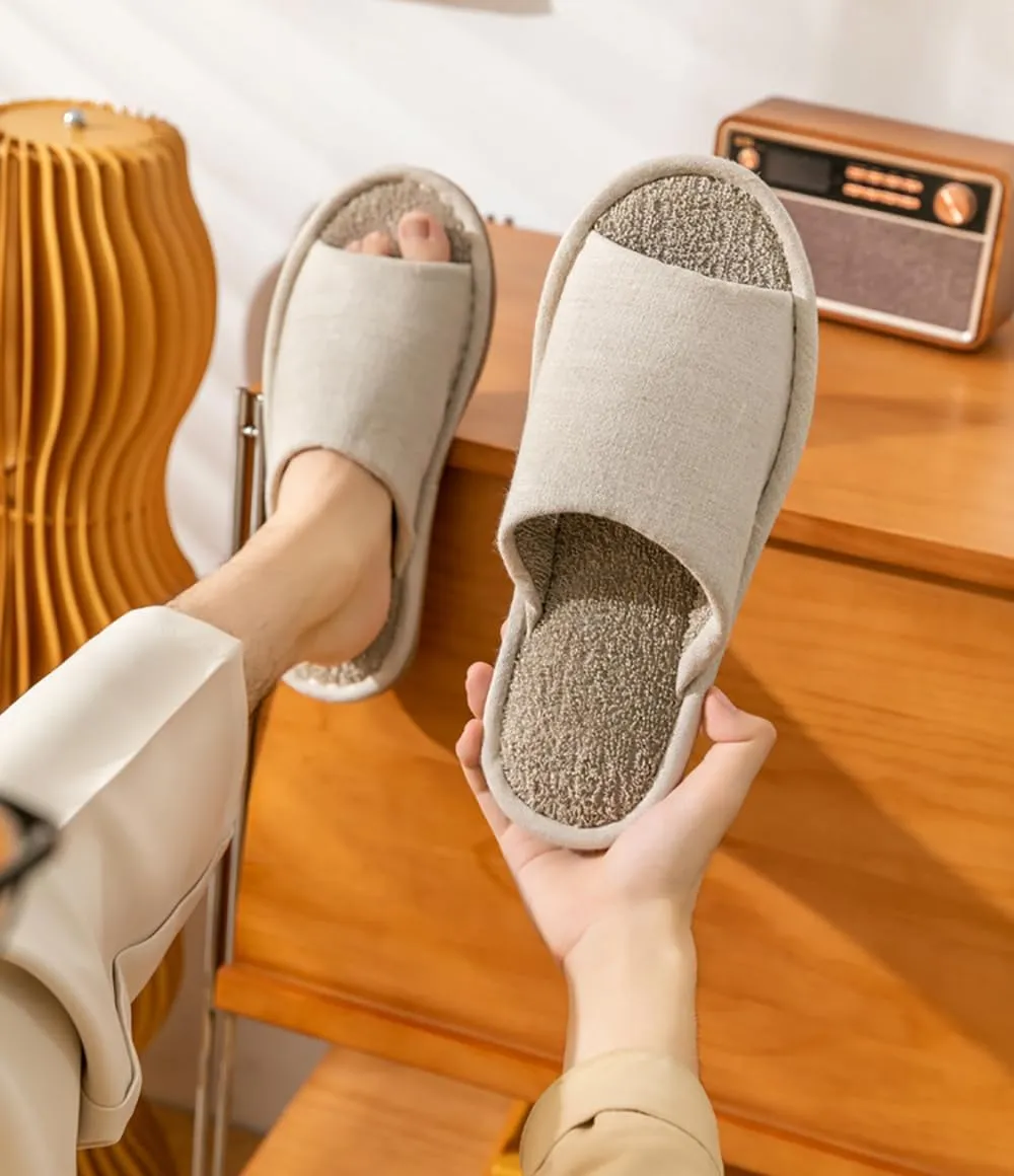 MAGILONA Women Mens Unisex Linen Washable Open-Toe Home Slippers Indoor Shoes Casual Flax Soft Non-Slip EVA Sole Shoes