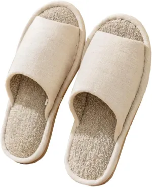 MAGILONA Women Mens Unisex Linen Washable Open-Toe Home Slippers Indoor Shoes Casual Flax Soft Non-Slip EVA Sole Shoes