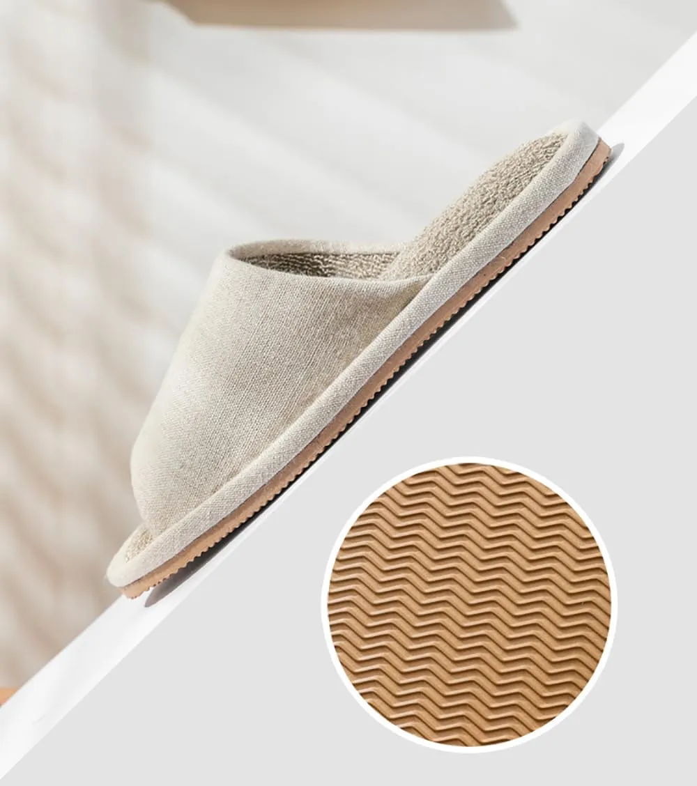 MAGILONA Women Mens Unisex Linen Washable Open-Toe Home Slippers Indoor Shoes Casual Flax Soft Non-Slip EVA Sole Shoes