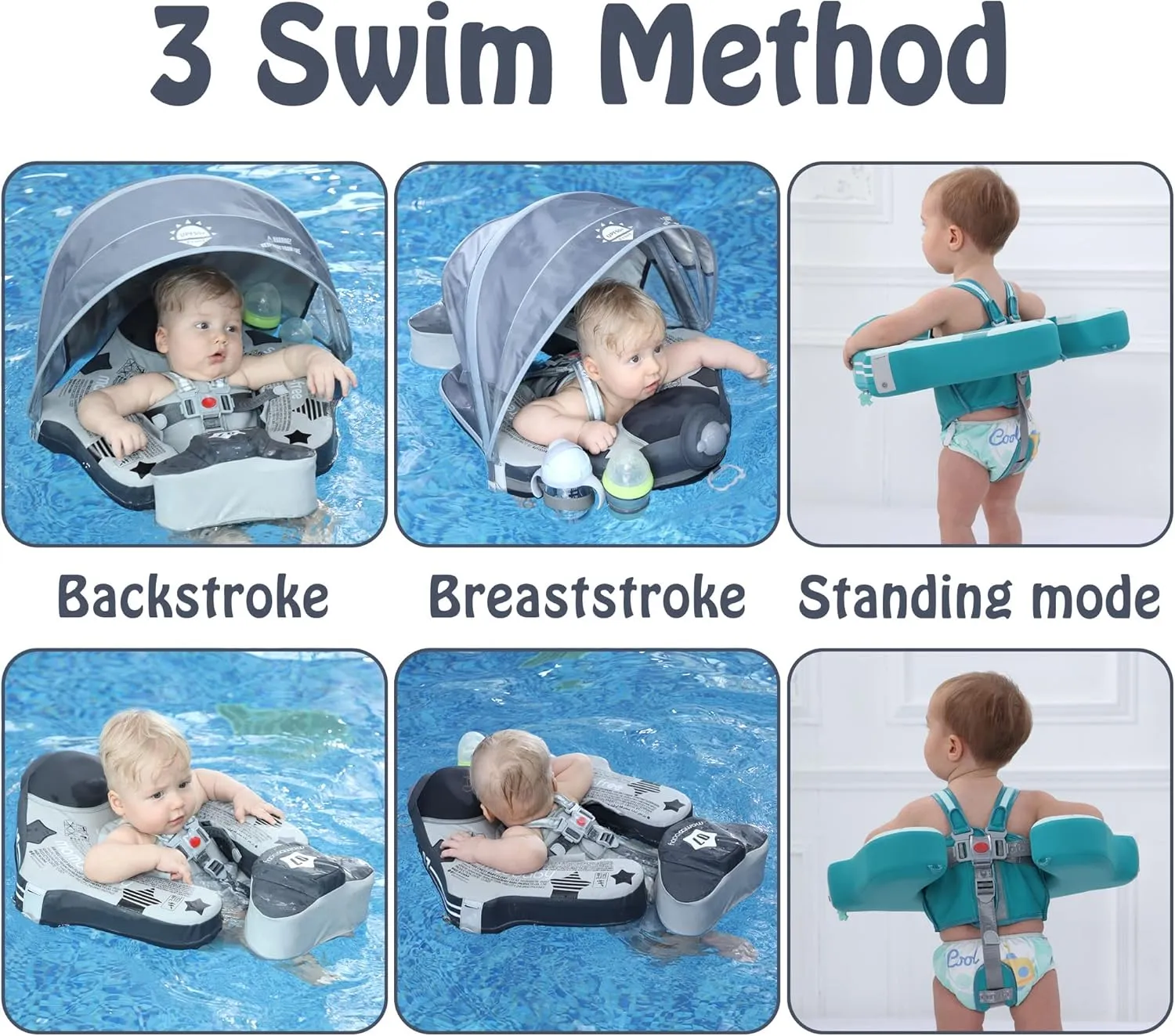 Mambobaby Add Tail Newest No.07 Airplane Baby Float with Sun Canopy – Gray