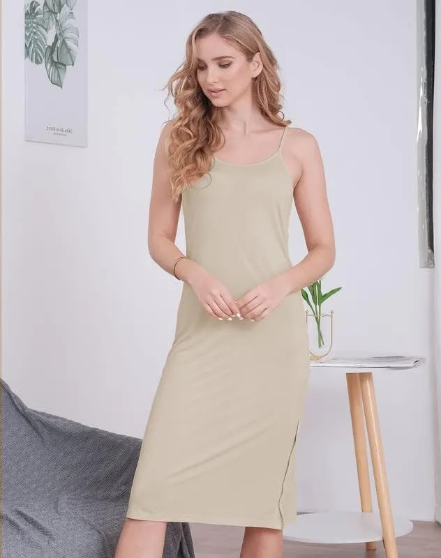 MANCYFIT Full Slip Dress for Women Spaghetti Strap Under Cami Slit Soft Sleeveless Nightgowns