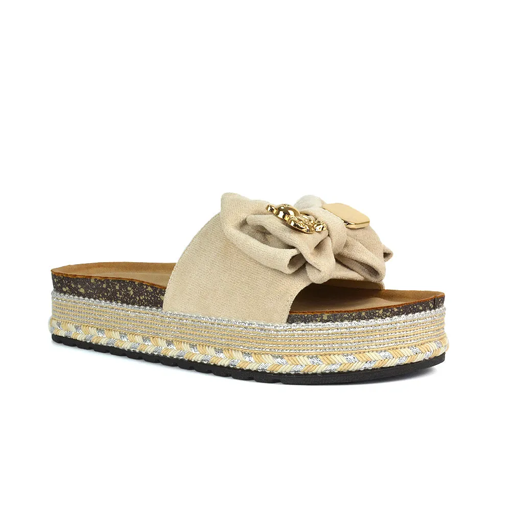 Margot Flatform Slip On Espadrille Summer Bow Wedge Heel Sandals in Black