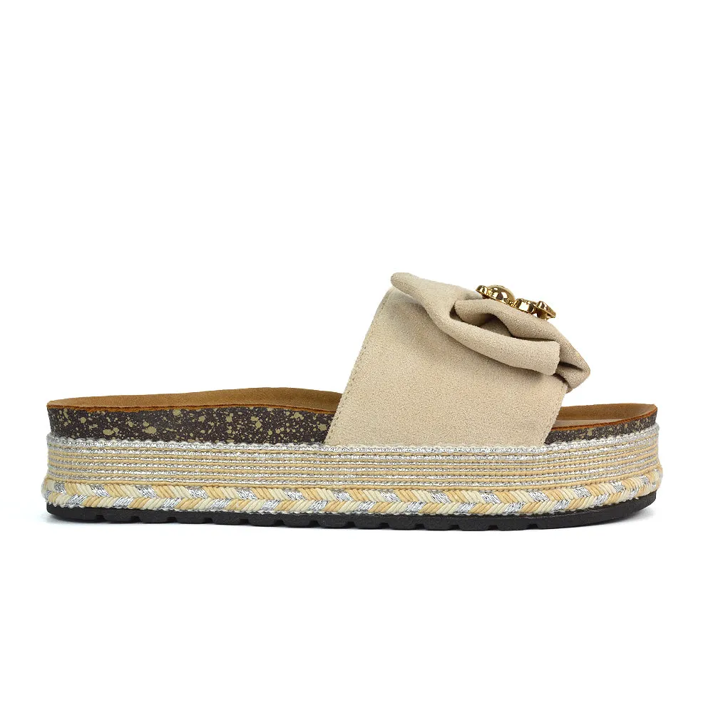 Margot Flatform Slip On Espadrille Summer Bow Wedge Heel Sandals in Black