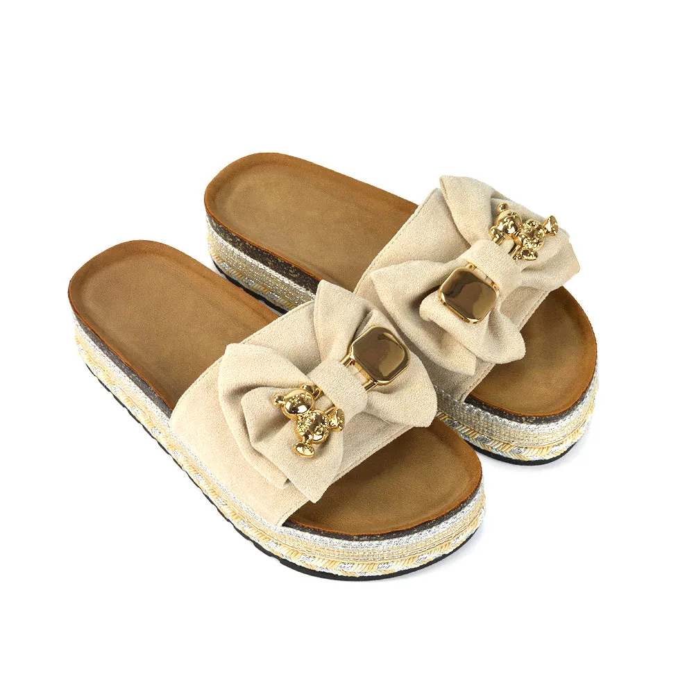 Margot Flatform Slip On Espadrille Summer Bow Wedge Heel Sandals in Black