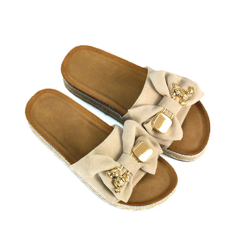 Margot Flatform Slip On Espadrille Summer Bow Wedge Heel Sandals in Black