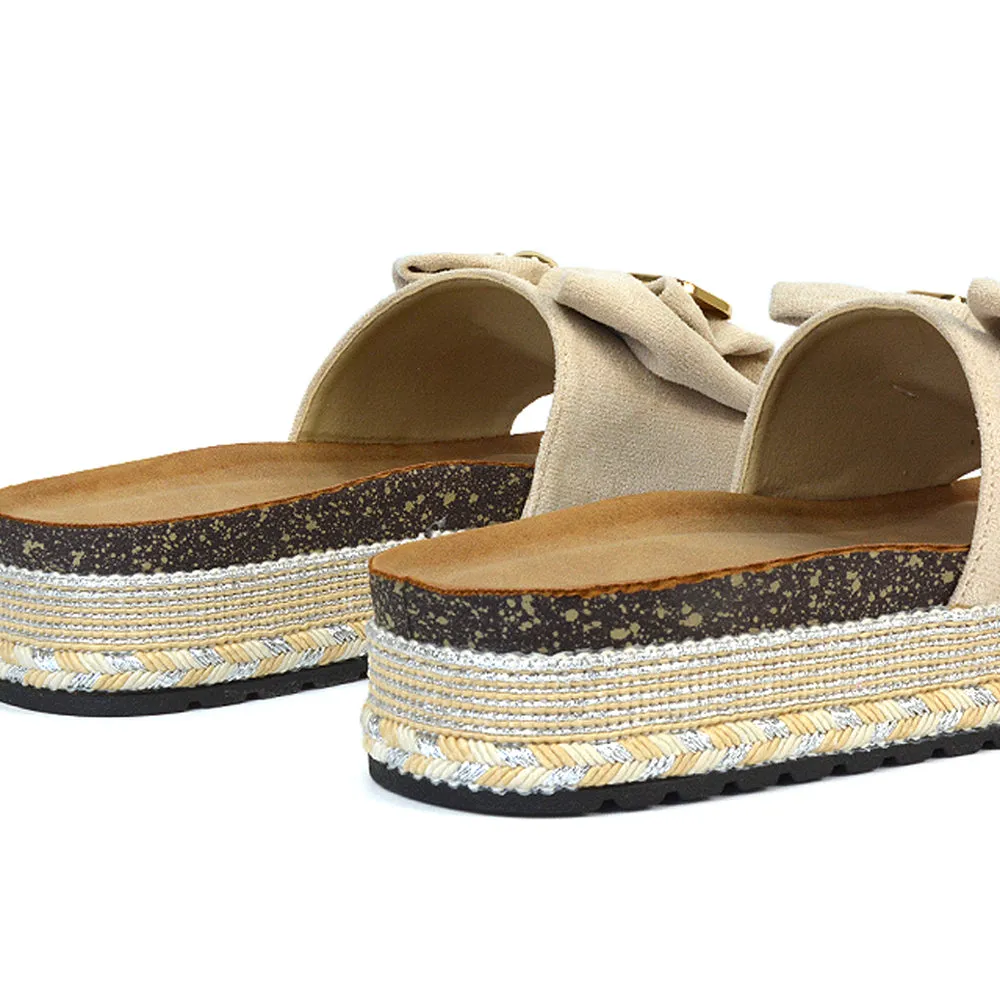 Margot Flatform Slip On Espadrille Summer Bow Wedge Heel Sandals in Black