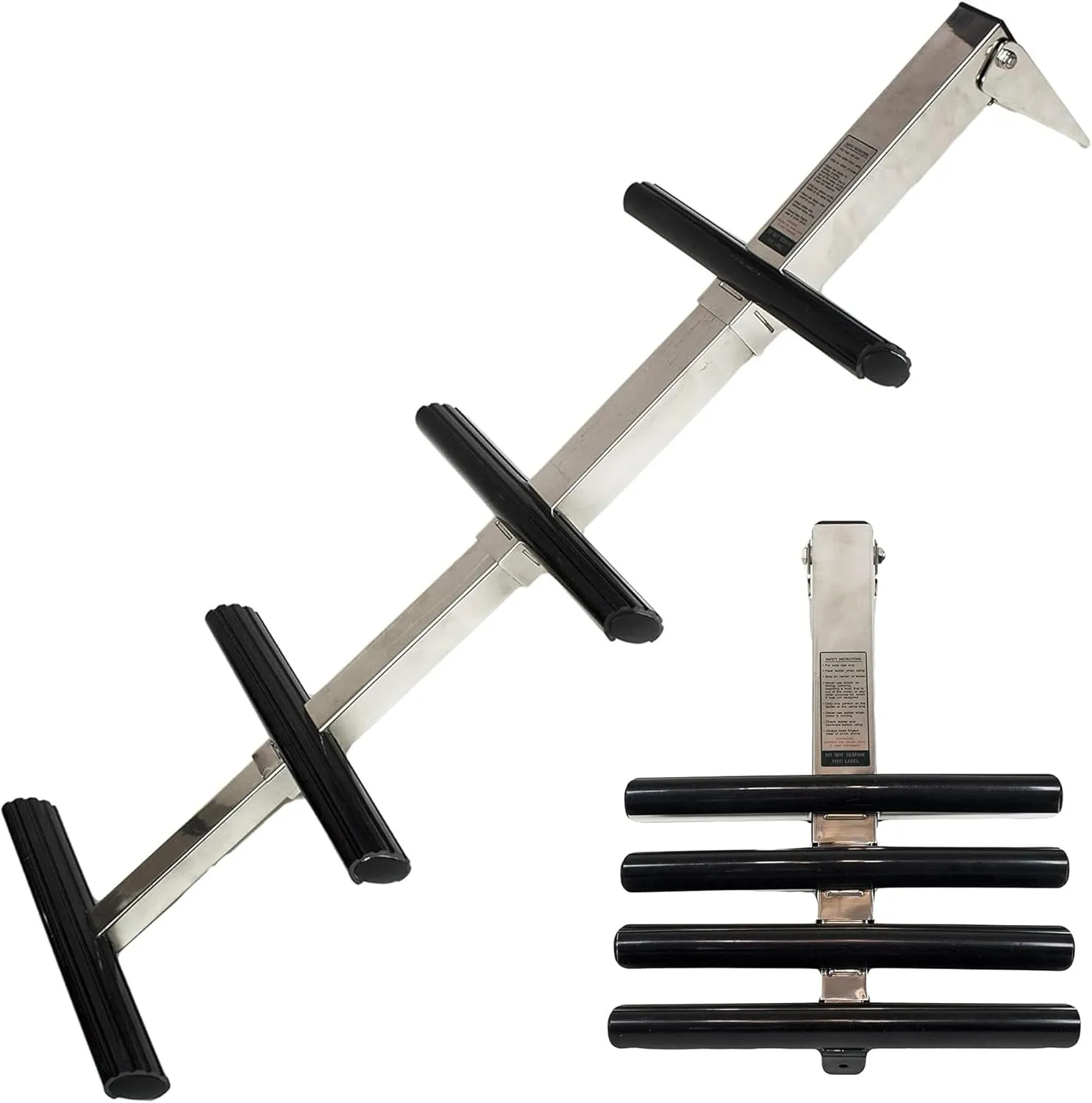 MARINE CITY 4-Step Telescoping Ladder – Stainless Steel, Flip-Up, Anti-Slip, 44” Deployed Length, 13.5” Width, for Marines, Boats, Ships, Yachts (Pack of 1)