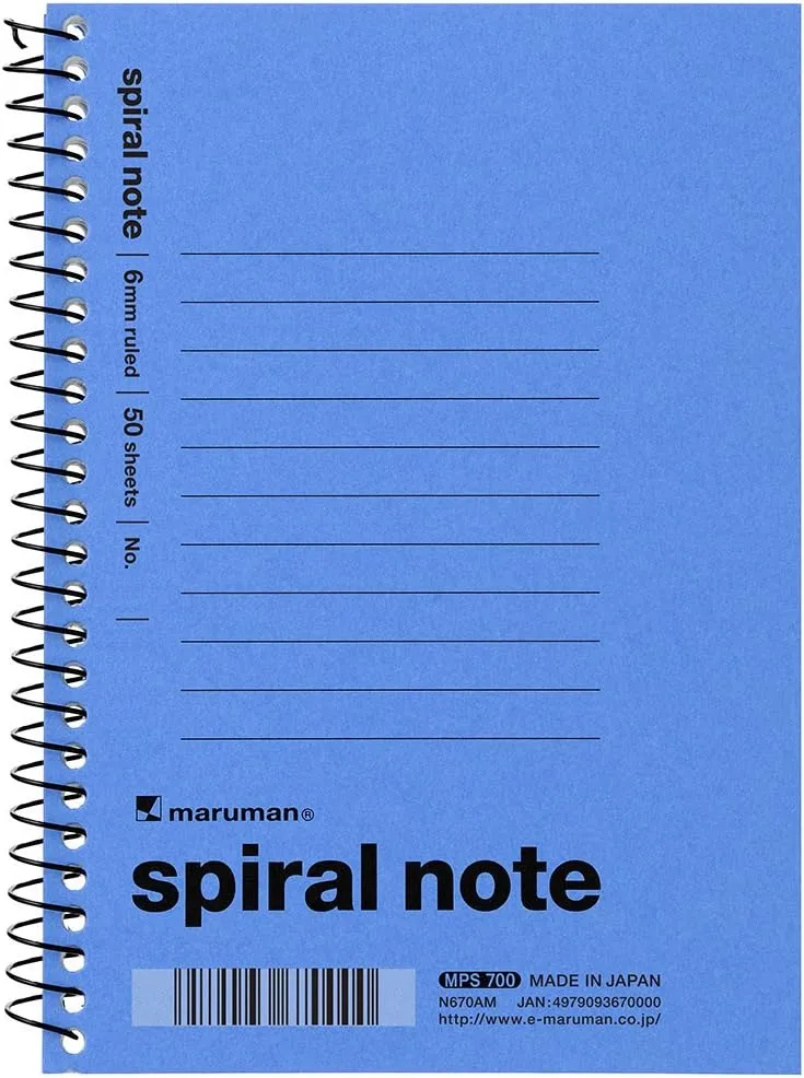 Maruman N670A-02 Spiral Ring Notebook, 0.2 inch (6 mm), Horizontal Rule, A6, Blue, 10
