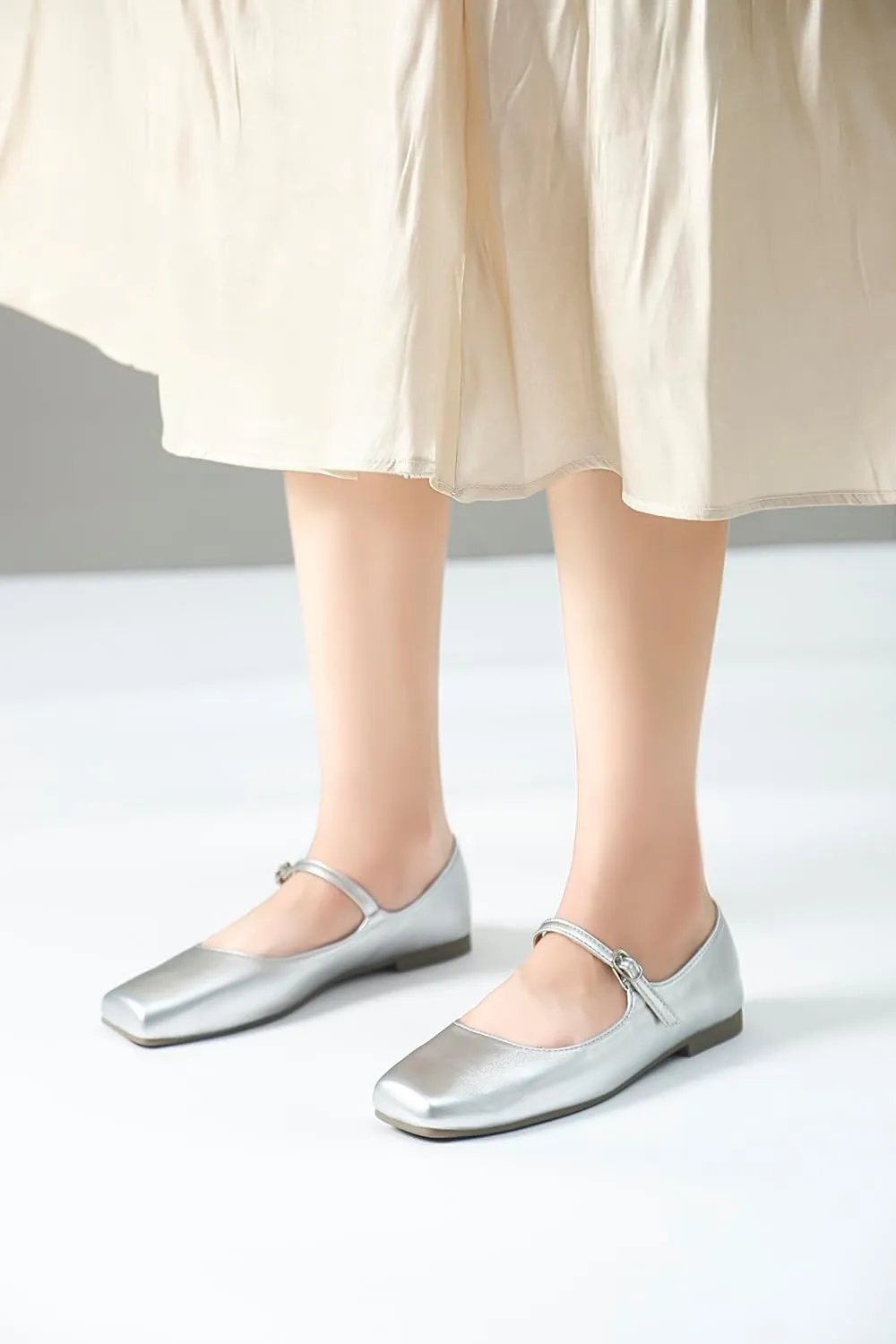 Mary Jane Flats for Women Buckle Ballet Flats Classy Dressy Comfortable Square Toe Slip on Flats Women's Soft Work Casual Dress Shoes