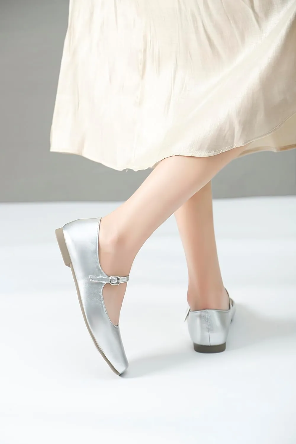 Mary Jane Flats for Women Buckle Ballet Flats Classy Dressy Comfortable Square Toe Slip on Flats Women's Soft Work Casual Dress Shoes