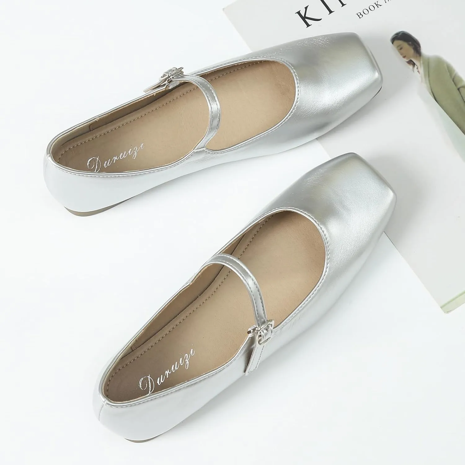 Mary Jane Flats for Women Buckle Ballet Flats Classy Dressy Comfortable Square Toe Slip on Flats Women's Soft Work Casual Dress Shoes
