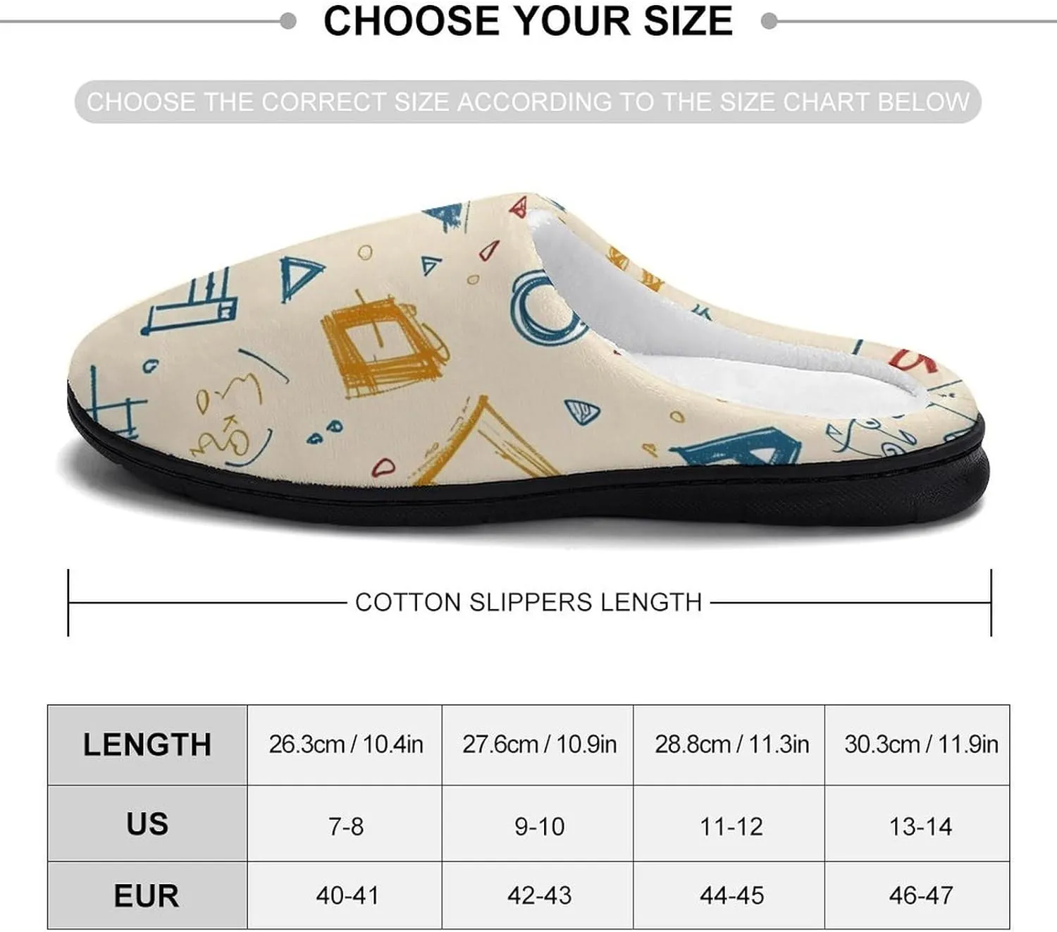 Math Geometry Alphabet Doodles Casual Mens Slippers Warm Soft Comfy Slip On House Shoes Indoor Outdoor
