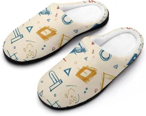 Math Geometry Alphabet Doodles Casual Mens Slippers Warm Soft Comfy Slip On House Shoes Indoor Outdoor