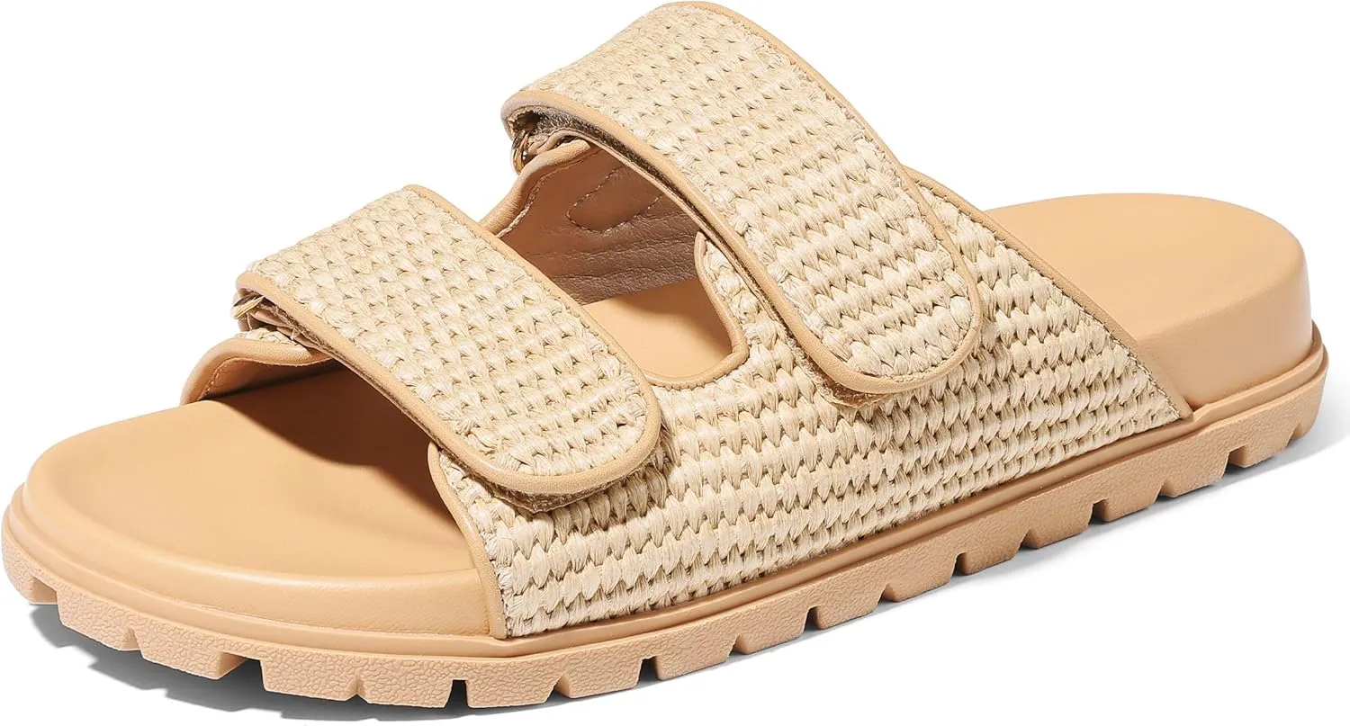 Mattiventon Raffia Sandals for Women Espadrille Summer Beach Sandals Comfortable Slip on Open Toe Flat Sandals for Causal Vacation