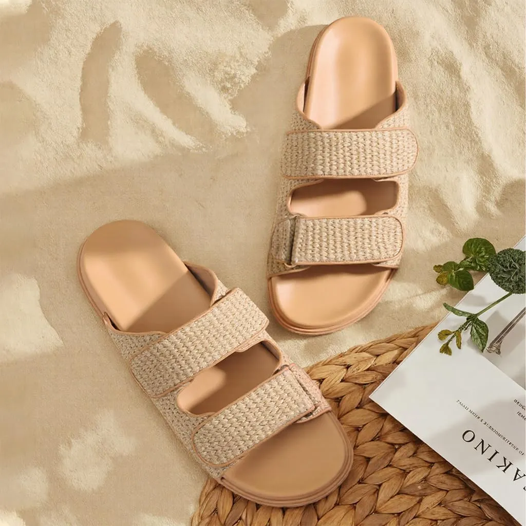 Mattiventon Raffia Sandals for Women Espadrille Summer Beach Sandals Comfortable Slip on Open Toe Flat Sandals for Causal Vacation