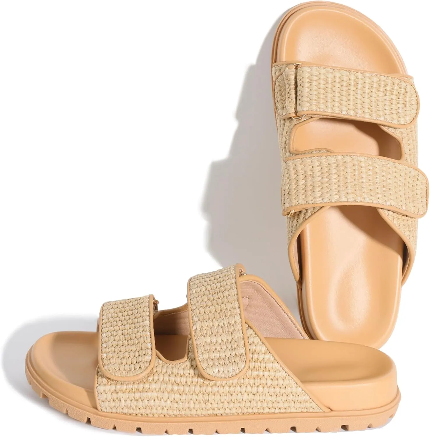 Mattiventon Raffia Sandals for Women Espadrille Summer Beach Sandals Comfortable Slip on Open Toe Flat Sandals for Causal Vacation