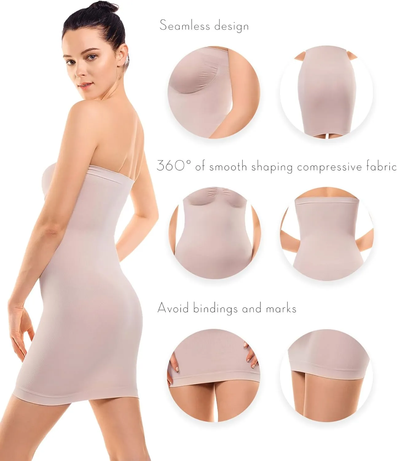  MD Women's Strapless Shapewear Full Body Slip Seamless Targeted Firm Tummy Control Slip Under Dresses
