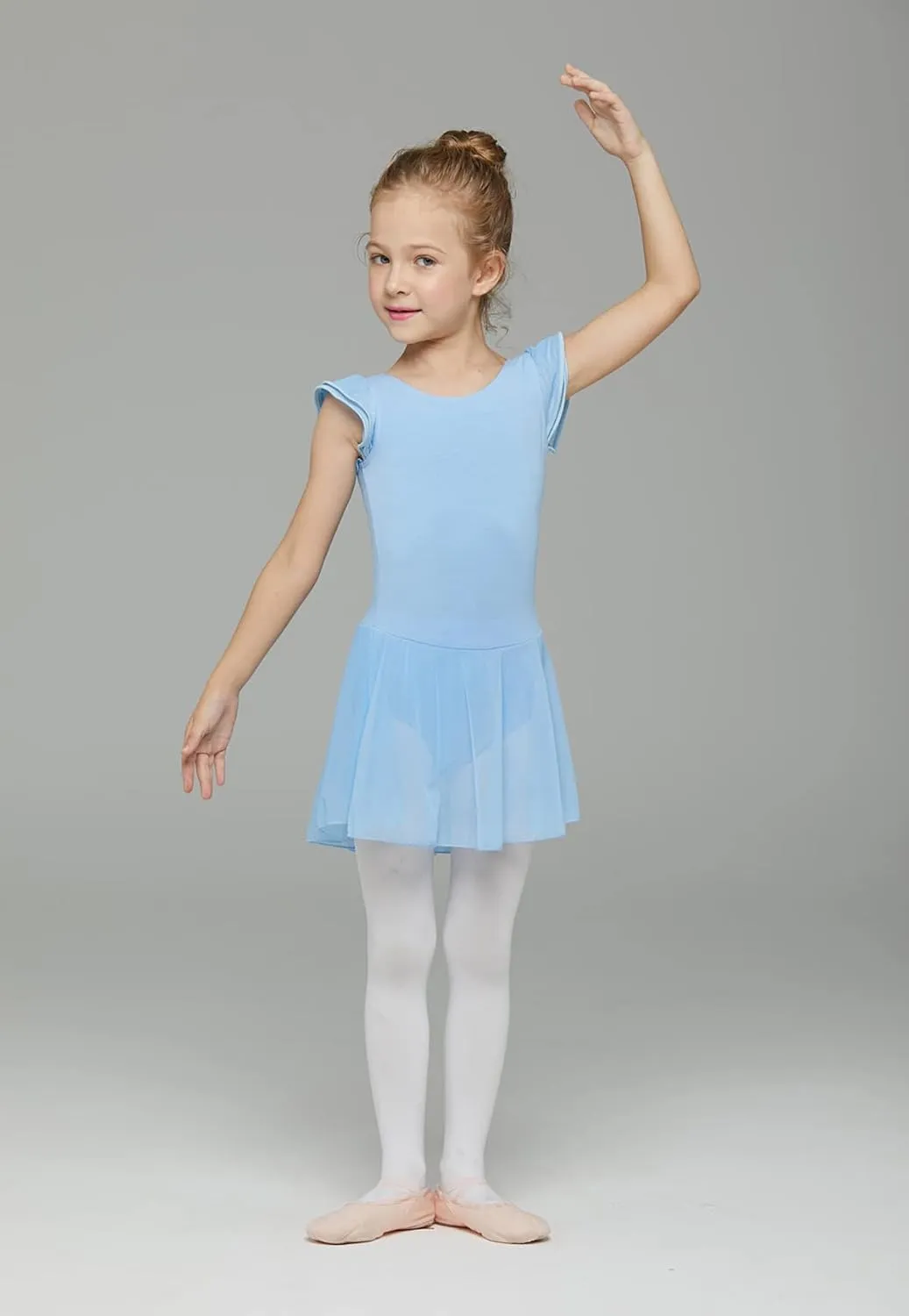 MdnMd Ballet Leotards for Girls Toddler Dance Ballet Leotard with Skirt Ballerina Dresses Tutu Outfits Flutter Sleeve