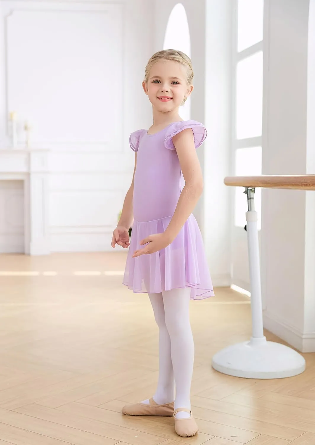 MdnMd Ballet Leotards for Girls Toddler Dance Ballet Leotard with Skirt Ballerina Dresses Tutu Outfits Flutter Sleeve